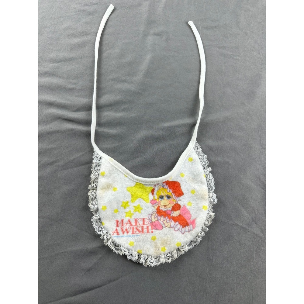 Vintage Miss Piggy Baby Bib 70's/80's Muppets Make a Wish terry cloth bib
